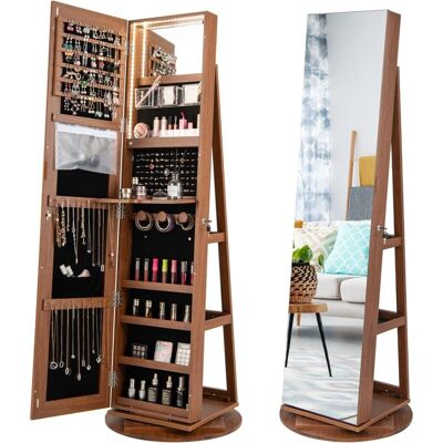 Costway - Armario Para Joyas Giratorio 360°, Espejo Joyero Con Luces Led De 3 Colores Bloqueable, Armario Espejo De Joyas Con Estantes De Almacenamiento, Espejo Interior, Estante Plegable (marrón) Costway - Armario Para Joyas Giratorio 360°, Espejo Joyero Con Luces Led De 3 Colores Bloqueable, Armario Espejo De Joyas Con Estantes De Almacenamiento, Espejo Interior, Estante Plegable (marrón)