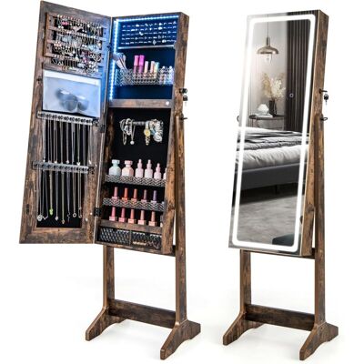 Costway - Armario Para Joyas, Joyero De Pie Con Espejo Iluminado De 3 Colores, Puerta Con Cerradura Y Llaves, Caja De Lápiz Labial Y 2 Cajones, Organizador De Joyas Con 3 Ángulos Ajustables (nogal) Costway - Armario Para Joyas, Joyero De Pie Con Espejo Iluminado De 3 Colores, Puerta Con Cerradura Y Llaves, Caja De Lápiz Labial Y 2 Cajones, Organizador De Joyas Con 3 Ángulos Ajustables (nogal)
