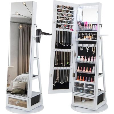 Costway Armario Para Joyas, Organizador De Joyas Con Luces Led, Armario Joyero Con Espejo Entero De Pie Giratorio De 360° Con Cerradura, Estante Para Secador Y Estantes Traseros (blanco) Costway Armario Para Joyas, Organizador De Joyas Con Luces Led, Armario Joyero Con Espejo Entero De Pie Giratorio De 360° Con Cerradura, Estante Para Secador Y Estantes Traseros (blanco)