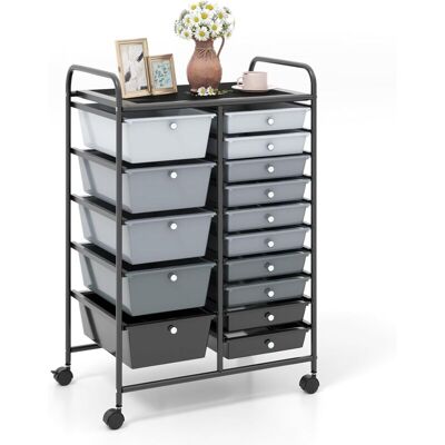 Costway - Carrito Auxiliar Almacenamiento Con 15 Cajones Apilables Y Ruedas Estructura Metálica, Carro Organizador Para Cocina Restaurante (negro+marco Negro) Costway - Carrito Auxiliar Almacenamiento Con 15 Cajones Apilables Y Ruedas Estructura Metálica, Carro Organizador Para Cocina Restaurante (negro+marco Negro)