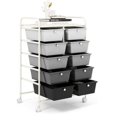 Costway Carrito Auxiliar Con Ruedas, Carro Almacenaje Con 10 Cajones Grandes Y Apilables, Carrito Organizador Con Ruedas Bloqueables De Metal Para Cocina Oficina, Baño, 37 X 65.5 X 87 Cm, Negro + Blan Costway Carrito Auxiliar Con Ruedas, Carro Almacenaje Con 10 Cajones Grandes Y Apilables, Carrito Organizador Con Ruedas Bloqueables De Metal Para Cocina Oficina, Baño, 37 X 65.5 X 87 Cm, Negro + Blan
