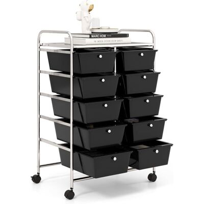 Costway Carrito Auxiliar Con Ruedas, Carro Almacenaje Con 10 Cajones Grandes Y Apilables, Carrito Organizador Con Ruedas Bloqueables De Metal Para Cocina Oficina, Baño, 37 X 65.5 X 87 Cm, Negro Costway Carrito Auxiliar Con Ruedas, Carro Almacenaje Con 10 Cajones Grandes Y Apilables, Carrito Organizador Con Ruedas Bloqueables De Metal Para Cocina Oficina, Baño, 37 X 65.5 X 87 Cm, Negro