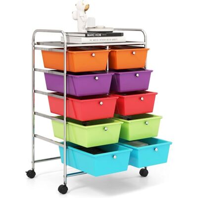 Costway Carrito Auxiliar Con Ruedas, Carro Almacenaje Con 10 Cajones Grandes Y Apilables, Carrito Organizador Con Ruedas Bloqueables De Metal Para Cocina Oficina, Baño, 37 X 65.5 X 87 Cm, Multicolor + Costway Carrito Auxiliar Con Ruedas, Carro Almacenaje Con 10 Cajones Grandes Y Apilables, Carrito Organizador Con Ruedas Bloqueables De Metal Para Cocina Oficina, Baño, 37 X 65.5 X 87 Cm, Multicolor +