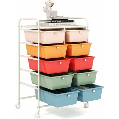 Costway Carrito Auxiliar Con Ruedas, Carro Almacenaje Con 10 Cajones Grandes Y Apilables, Carrito Organizador Con Ruedas Bloqueables De Metal Para Cocina Oficina, Baño, 37 X 65.5 X 87 Cm, Multicolor + Costway Carrito Auxiliar Con Ruedas, Carro Almacenaje Con 10 Cajones Grandes Y Apilables, Carrito Organizador Con Ruedas Bloqueables De Metal Para Cocina Oficina, Baño, 37 X 65.5 X 87 Cm, Multicolor +