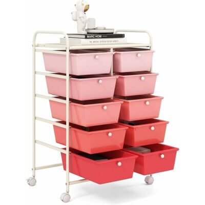Costway Carrito Auxiliar Con Ruedas, Carro Almacenaje Con 10 Cajones Grandes Y Apilables, Carrito Organizador Con Ruedas Bloqueables De Metal Para Cocina Oficina, Baño, 37 X 65.5 X 87 Cm, Rosa Costway Carrito Auxiliar Con Ruedas, Carro Almacenaje Con 10 Cajones Grandes Y Apilables, Carrito Organizador Con Ruedas Bloqueables De Metal Para Cocina Oficina, Baño, 37 X 65.5 X 87 Cm, Rosa