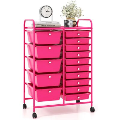 Costway - Carrito Auxiliar Con Ruedas, Carro Almacenaje Con 15 Cajones Apilables, Carrito Organizador Con Ruedas Bloqueables De Metal Para Cocina Oficina, Baño, 37x63x87cm (rosa) Costway - Carrito Auxiliar Con Ruedas, Carro Almacenaje Con 15 Cajones Apilables, Carrito Organizador Con Ruedas Bloqueables De Metal Para Cocina Oficina, Baño, 37x63x87cm (rosa)