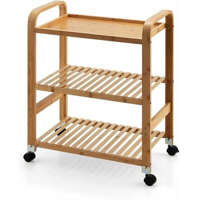 Costway Carrito De Bambú De 3 Niveles, Carrito De Servicio De Cocina Con Ruedas De Bloqueo, Asas Laterales, Estante De Almacenamiento Multifuncional De 3 Niveles 58 X 33 X 76 Cm Costway Carrito De Bambú De 3 Niveles, Carrito De Servicio De Cocina Con Ruedas De Bloqueo, Asas Laterales, Estante De Almacenamiento Multifuncional De 3 Niveles 58 X 33 X 76 Cm