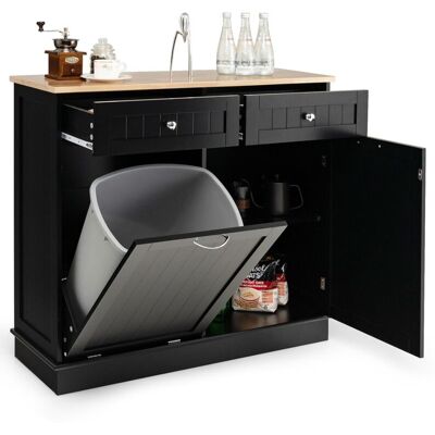 Costway - Carrito De Cocina, Armario De Basculante Con Soporte Para Un Contenedor De Basura, Encimera De Madera De Caucho, 2 Cajones, Estante Ajustable, Armario De Reciclaje Independiente (negro) Costway - Carrito De Cocina, Armario De Basculante Con Soporte Para Un Contenedor De Basura, Encimera De Madera De Caucho, 2 Cajones, Estante Ajustable, Armario De Reciclaje Independiente (negro)