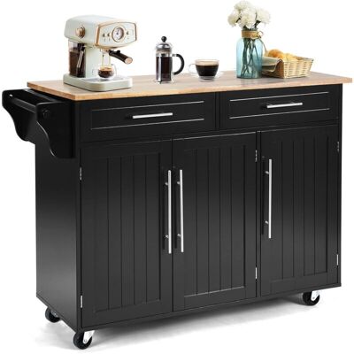 Costway Carrito De Cocina Con Cajones Y Puerta Aparador Con Ruedas Carro De Servicio De Madera (negro) Costway Carrito De Cocina Con Cajones Y Puerta Aparador Con Ruedas Carro De Servicio De Madera (negro)