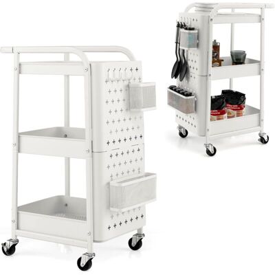 Costway Carro De Almacenamiento 3 Niveles, Carro Organizador De Utensilios Con Doble Placa De Madera Para Bricolaje, 2 Cestas, 4 Ganchos, Asa Y Ruedas Bloqueables, Para Cocina, Baño, Oficina (blanco) Costway Carro De Almacenamiento 3 Niveles, Carro Organizador De Utensilios Con Doble Placa De Madera Para Bricolaje, 2 Cestas, 4 Ganchos, Asa Y Ruedas Bloqueables, Para Cocina, Baño, Oficina (blanco)