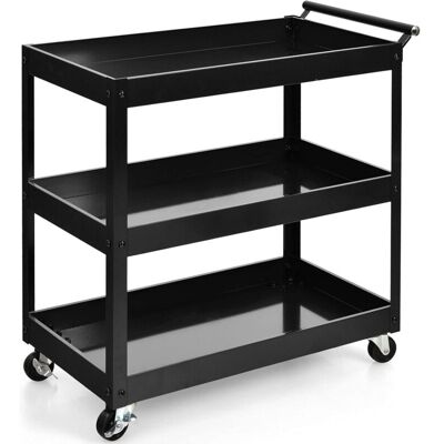 Carro De Servicio De 3 Niveles Resistente Organizador Multifuncional Con Ruedas Flexibles (negro) - Costway Carro De Servicio De 3 Niveles Resistente Organizador Multifuncional Con Ruedas Flexibles (negro) - Costway