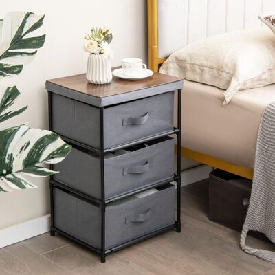 Cómoda De 3 Niveles De Tela, Mesilla De Noche De Tela Con 3 Cajones, Unidad De Organización Para Con Estructura Metálica, Cómodas De Cajones Para Dormitorio Pasillo Y Entrada (gris) - Costway Cómoda De 3 Niveles De Tela, Mesilla De Noche De Tela Con 3 Cajones, Unidad De Organización Para Con Estructura Metálica, Cómodas De Cajones Para Dormitorio Pasillo Y Entrada (gris) - Costway