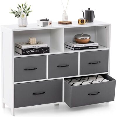 Costway Cómoda De 5 Cajones De Tela Y 2 Estantes Abiertos, Aparador Con Cajones De Tela, Cajonera Para Armario De Tela, Mueble Para Tv De Hasta 45 Pulgadas Para Sala De Estar, Guardería (5 Cajones) Costway Cómoda De 5 Cajones De Tela Y 2 Estantes Abiertos, Aparador Con Cajones De Tela, Cajonera Para Armario De Tela, Mueble Para Tv De Hasta 45 Pulgadas Para Sala De Estar, Guardería (5 Cajones)