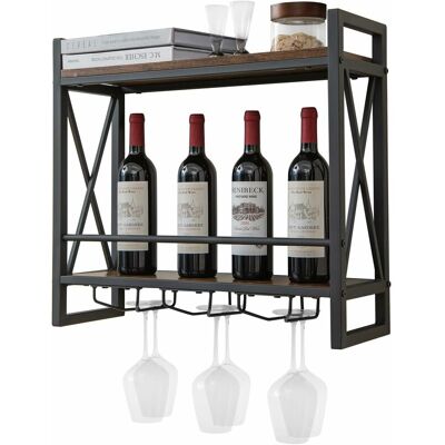 Costway Estante De Vino Industrial De Pared, Estante De Almacenamiento De Vino De Pared De 2 Niveles Con 3 Portavasos Para Copas, Soporte De Botellas De Vino Colgante De Metal Para Bar Cocina Costway Estante De Vino Industrial De Pared, Estante De Almacenamiento De Vino De Pared De 2 Niveles Con 3 Portavasos Para Copas, Soporte De Botellas De Vino Colgante De Metal Para Bar Cocina
