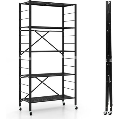 Costway - Estante Plegable Con Ruedas, Estantería Ajustable De 5 Niveles, Estante Desmontable De Metal Resistente, Estantería De Gran Almacenaje Para Garaje, Cocina, Sala De Estar Costway - Estante Plegable Con Ruedas, Estantería Ajustable De 5 Niveles, Estante Desmontable De Metal Resistente, Estantería De Gran Almacenaje Para Garaje, Cocina, Sala De Estar