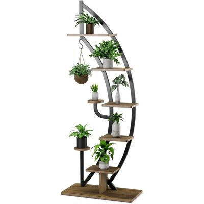 Costway - Estantería Metálica Para Plantas De 7 Niveles/estantería Curvada En Forma De Media Luna Con Gancho Superior, Dispositivo Antivuelco, Para Flores Para Balcón Salón Costway - Estantería Metálica Para Plantas De 7 Niveles/estantería Curvada En Forma De Media Luna Con Gancho Superior, Dispositivo Antivuelco, Para Flores Para Balcón Salón