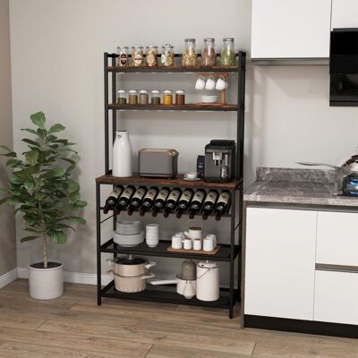 Costway - Estantería De Cocina Con 6 Niveles, Estantería Para Microondas Independiente Con 6 Estantes Y 6 Ganchos, Estante Abierto De Pie Con Soporte Inclinado Para Botellas Y 2 Estantes De Malla Costway - Estantería De Cocina Con 6 Niveles, Estantería Para Microondas Independiente Con 6 Estantes Y 6 Ganchos, Estante Abierto De Pie Con Soporte Inclinado Para Botellas Y 2 Estantes De Malla