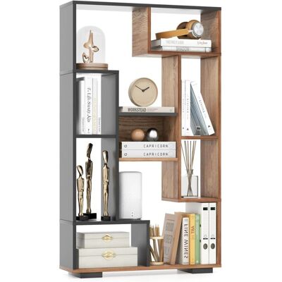 Costway - Estantería De Madera, Librería Con 9 Compartimentos Abiertos, Estantería De Pie Geométrica Moderna Con Kits Antivuelco Para Sala De Estar, Oficina, 70 X 20 X 120 Cm (color Madera Y Negro) Costway - Estantería De Madera, Librería Con 9 Compartimentos Abiertos, Estantería De Pie Geométrica Moderna Con Kits Antivuelco Para Sala De Estar, Oficina, 70 X 20 X 120 Cm (color Madera Y Negro)