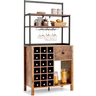 Gabinete de Cocina Costway con Soporte para Vino y Vasos - Almacenamiento y Exhibición Gabinete de Cocina Costway con Soporte para Vino y Vasos - Almacenamiento y Exhibición
