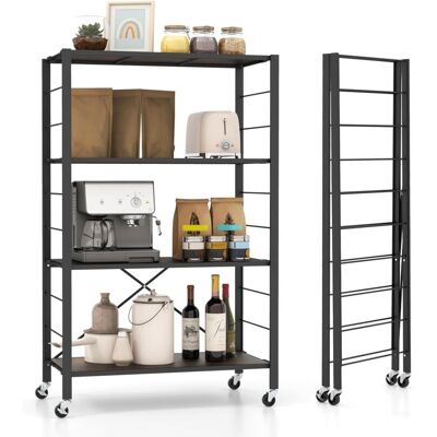 Estantería Plegable De Almacenaje De 4 Niveles, Estante Industral Con Ruedas Bloqueables,76 X 36 X 122 Cm, Unidad De Almacenamiento Para Garaje, Cocina, Sala De Estar - Costway Estantería Plegable De Almacenaje De 4 Niveles, Estante Industral Con Ruedas Bloqueables,76 X 36 X 122 Cm, Unidad De Almacenamiento Para Garaje, Cocina, Sala De Estar - Costway