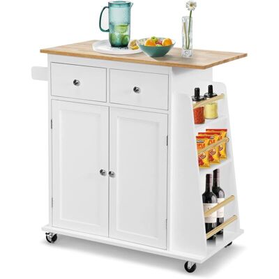 Isla De Cocina Con Estante Lateral, Carro De Cocina, 2 Cajones Y 2 Puertas, Estante Ajustable, Toallero, Carrito De Servicio De Cocina, 88 X 46 X 89,5 Cm (blanco) - Costway Isla De Cocina Con Estante Lateral, Carro De Cocina, 2 Cajones Y 2 Puertas, Estante Ajustable, Toallero, Carrito De Servicio De Cocina, 88 X 46 X 89,5 Cm (blanco) - Costway