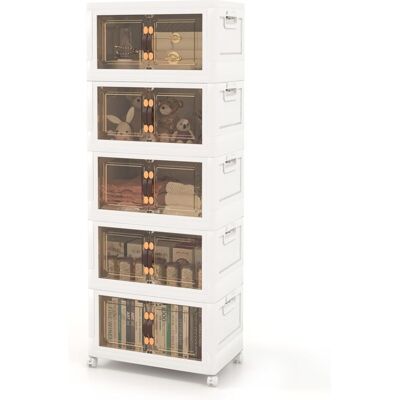 Costway - Juego De 3 Contenedores Apilables Con Ruedas Bloqueables, 3 Cajas Organizadoras Plegables De Pp Con Tapas, Caja De Almacenamiento Apilable Con Puertas (5 Capas - 316l) Costway - Juego De 3 Contenedores Apilables Con Ruedas Bloqueables, 3 Cajas Organizadoras Plegables De Pp Con Tapas, Caja De Almacenamiento Apilable Con Puertas (5 Capas - 316l)
