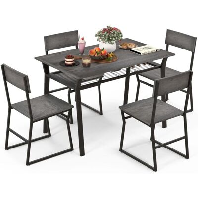 Costway - Juego De Mesa De Comedor De 5 Piezas, Mesa De Cocina Rectangular Industrial Con 4 Sillas, Estante De Almacenamiento Y Marco De Metal, Juego De Muebles Para Comedor (gris) Costway - Juego De Mesa De Comedor De 5 Piezas, Mesa De Cocina Rectangular Industrial Con 4 Sillas, Estante De Almacenamiento Y Marco De Metal, Juego De Muebles Para Comedor (gris)