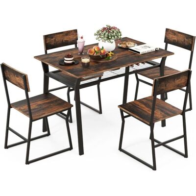 Costway - Juego De Mesa De Comedor De 5 Piezas, Mesa De Cocina Rectangular Industrial Con 4 Sillas, Estante De Almacenamiento Y Marco De Metal, Juego De Muebles Para Comedor (marrón Rústico) Costway - Juego De Mesa De Comedor De 5 Piezas, Mesa De Cocina Rectangular Industrial Con 4 Sillas, Estante De Almacenamiento Y Marco De Metal, Juego De Muebles Para Comedor (marrón Rústico)
