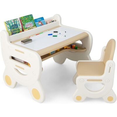 Costway Juego De Mesa Y Silla Infantil De Dibujo, Set De Mesa De Actividades Para Niños Con Silla, Plumas De Acuarela, Borrador De Pizarra Y Estante Para Dibujar, Leer (marrón) Costway Juego De Mesa Y Silla Infantil De Dibujo, Set De Mesa De Actividades Para Niños Con Silla, Plumas De Acuarela, Borrador De Pizarra Y Estante Para Dibujar, Leer (marrón)