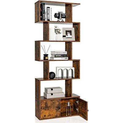 Costway - Librería, Estantería En Forma De S De 6 Niveles Con Puertas, Estantes Decorativos De Madera Para Salón, Dormitorio, Oficina, 70 X 23 X 183 Cm (café) Costway - Librería, Estantería En Forma De S De 6 Niveles Con Puertas, Estantes Decorativos De Madera Para Salón, Dormitorio, Oficina, 70 X 23 X 183 Cm (café)