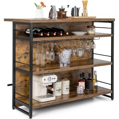 Costway - Mesa Barra Cocina Alta, Armario De Barra De Licor De 4 Niveles Con 3 Estantes Abiertos, Soportes Para Vino Y Copas, Isla De Cocina Con Reposapiés Y Almohadillas Ajustables Para Los Pies Costway - Mesa Barra Cocina Alta, Armario De Barra De Licor De 4 Niveles Con 3 Estantes Abiertos, Soportes Para Vino Y Copas, Isla De Cocina Con Reposapiés Y Almohadillas Ajustables Para Los Pies