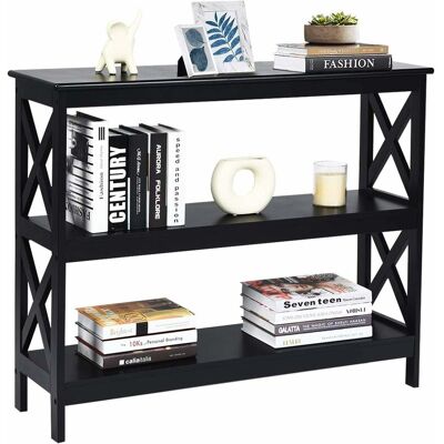 Costway Mesa Consola Mesa Auxiliar De 3 Niveles Mesita Con Estante Estantería 100x30x80 Centímetros Mueble Para Salón Pasillo Negro Costway Mesa Consola Mesa Auxiliar De 3 Niveles Mesita Con Estante Estantería 100x30x80 Centímetros Mueble Para Salón Pasillo Negro