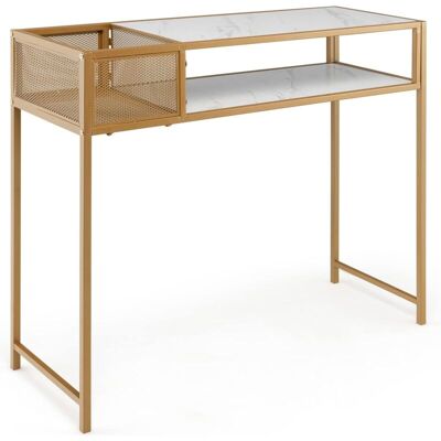 Mesa De Consola De Mármol De Imitación De 2 Niveles Con Estante Abierto, Marco De Acero Dorado, Mesa De Entrada Compacta, Consola Recibidor Sala De Estar, Pasillo 110 X 40 X 90,5 Cm - Costway Mesa De Consola De Mármol De Imitación De 2 Niveles Con Estante Abierto, Marco De Acero Dorado, Mesa De Entrada Compacta, Consola Recibidor Sala De Estar, Pasillo 110 X 40 X 90,5 Cm - Costway
