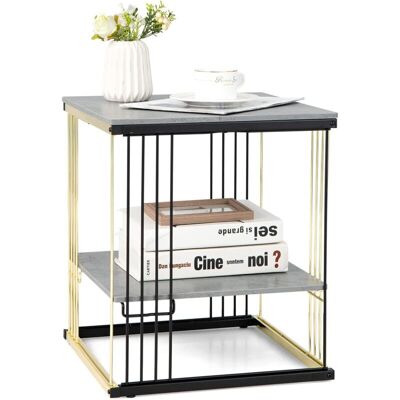 Costway - Mesa Lateral Cuadrada De 2 Niveles, Mesa Auxiliar, Mesita De Noche De Estructura Metálica Con Estante Extraíble, Mesa De Café De Esquina Para Sala De Estar, Dormitorio Costway - Mesa Lateral Cuadrada De 2 Niveles, Mesa Auxiliar, Mesita De Noche De Estructura Metálica Con Estante Extraíble, Mesa De Café De Esquina Para Sala De Estar, Dormitorio