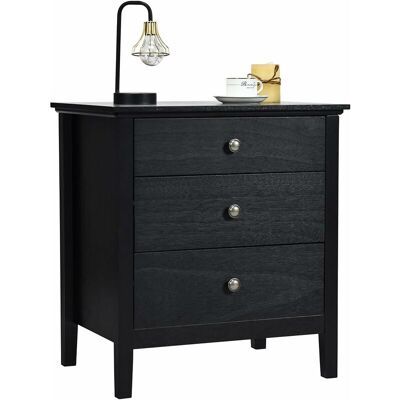 Mesita De Noche Con 3 Cajones, Mesa Auxiliar De Madera Con Amplio Espacio, Organizador Cosméticos 60 X 45 X 66 Cm (negro) - Costway Mesita De Noche Con 3 Cajones, Mesa Auxiliar De Madera Con Amplio Espacio, Organizador Cosméticos 60 X 45 X 66 Cm (negro) - Costway