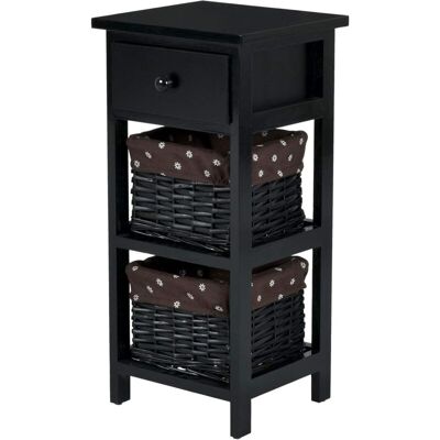 Costway - Mesita De Noche Con Cajón Y 2 Cestas De Almacenamiento Cajonera Mesa Auxiliar (negro) Costway - Mesita De Noche Con Cajón Y 2 Cestas De Almacenamiento Cajonera Mesa Auxiliar (negro)