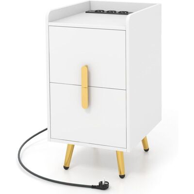 Costway - Mesita De Noche Con Estación De Carga, 2 Puertos Usb Y 3 Salidas, Mesillas De Noche Dormitorio Con 2 Cajones, Mesa De Noche Dormitorio Sala, 40 X 32 X 60 Cm (blanco) Costway - Mesita De Noche Con Estación De Carga, 2 Puertos Usb Y 3 Salidas, Mesillas De Noche Dormitorio Con 2 Cajones, Mesa De Noche Dormitorio Sala, 40 X 32 X 60 Cm (blanco)