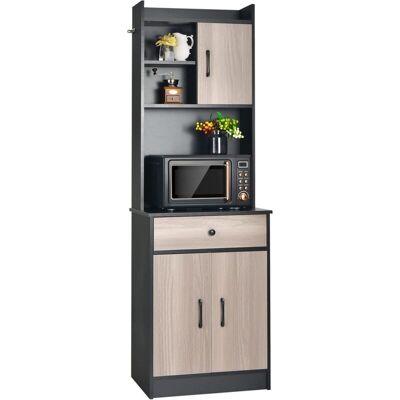 Mueble Cocina Aparador Con 3 Puertas, Almacén Cocina Con Cajón, Hoyo Para Cables, Repisas Regulables (negro) - Costway Mueble Cocina Aparador Con 3 Puertas, Almacén Cocina Con Cajón, Hoyo Para Cables, Repisas Regulables (negro) - Costway