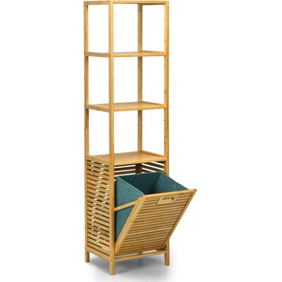 Costway Mueble Del Baño Estantería De Cesta Retráctil Para Baño, Organizador Torre Con Cesta De Bambú Y 3 Repisas Costway Mueble Del Baño Estantería De Cesta Retráctil Para Baño, Organizador Torre Con Cesta De Bambú Y 3 Repisas