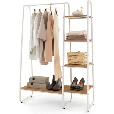Costway - Perchero Burro Ropa De Madera, Armario Portátil Con 5 Niveles, Estantes De Almacenamiento Para Colgar Ropa, Estructura Metálica, 99x40x151 Cm (natural+blanco) Costway - Perchero Burro Ropa De Madera, Armario Portátil Con 5 Niveles, Estantes De Almacenamiento Para Colgar Ropa, Estructura Metálica, 99x40x151 Cm (natural+blanco)