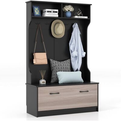 Costway - Perchero Entrada Recibidor Con Zapatero, 1 Solapa, 5 Ganchos Dobles, 100 X 40 X 160 Cm, Armario De Entrada, Armario Recibidor (negro) Costway - Perchero Entrada Recibidor Con Zapatero, 1 Solapa, 5 Ganchos Dobles, 100 X 40 X 160 Cm, Armario De Entrada, Armario Recibidor (negro)
