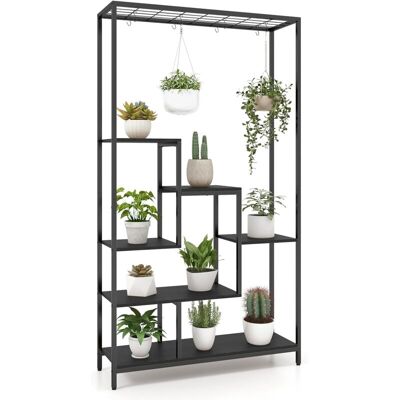 Costway - Soporte Para Plantas Alto De 6 Niveles, Estante Para Plantas De Interior De Metal De 180 Cm Con 10 Ganchos Para Colgar Y Estante De Alambre, Multiusos Para Balcón (negro) Costway - Soporte Para Plantas Alto De 6 Niveles, Estante Para Plantas De Interior De Metal De 180 Cm Con 10 Ganchos Para Colgar Y Estante De Alambre, Multiusos Para Balcón (negro)