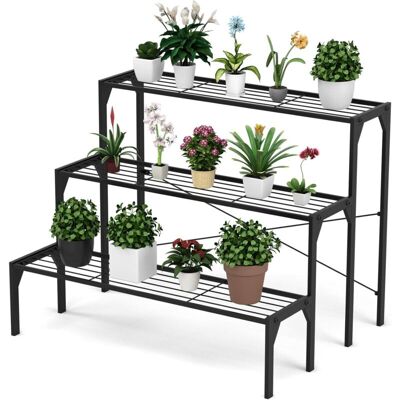Costway - Soporte Para Plantas De Metal De 3 Niveles, Estante Para Flores, Organizador Estante Con Repisas De Listones Costway - Soporte Para Plantas De Metal De 3 Niveles, Estante Para Flores, Organizador Estante Con Repisas De Listones
