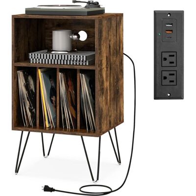 Costway Soporte Para Tocadiscos, Soporte Para Tocadiscos De 3 Niveles Con Estación De Carga, Mesa De Almacenamiento De Discos De Vinilo Con Estante Y 4 Divisores, Marrón Rústico Costway Soporte Para Tocadiscos, Soporte Para Tocadiscos De 3 Niveles Con Estación De Carga, Mesa De Almacenamiento De Discos De Vinilo Con Estante Y 4 Divisores, Marrón Rústico