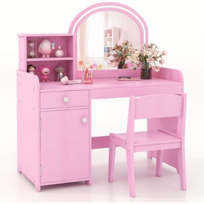 Costway Tocador De Mquillaje Niña Con Luces Led De 2 Colores, Set De Mesa De Tocador Y Silla Para Niños, Juego De Maquillaje Con Estantes, Cajón Y Armario, Espejo De Acrílico Y Peine (rosa) Costway Tocador De Mquillaje Niña Con Luces Led De 2 Colores, Set De Mesa De Tocador Y Silla Para Niños, Juego De Maquillaje Con Estantes, Cajón Y Armario, Espejo De Acrílico Y Peine (rosa)