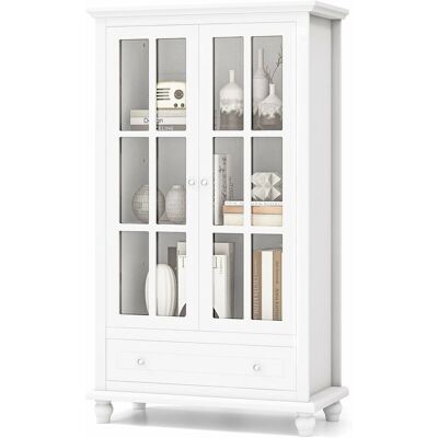 Costway - Vitrinas Para Salon, Libreria Con Puertas De Vidrio Templado, 3 Estantes Ajustables, 1 Cajón, Aparador Salon Cocina Oficina, Blanco, 80 X 40 X 139 Cm Costway - Vitrinas Para Salon, Libreria Con Puertas De Vidrio Templado, 3 Estantes Ajustables, 1 Cajón, Aparador Salon Cocina Oficina, Blanco, 80 X 40 X 139 Cm
