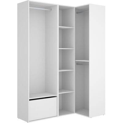 Conjunto Vestidor Rinconero Con Zapatero Y Trasera Reversible - 205 X 144,5 X 84,5 Cm - Blanco / Natural - Dekit Conjunto Vestidor Rinconero Con Zapatero Y Trasera Reversible - 205 X 144,5 X 84,5 Cm - Blanco / Natural - Dekit