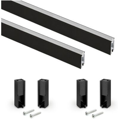 Emuca - Lote De 2 Barras Para Armario Luxe De Longitud 0.75m Con Soportes, Aluminio Y Plástico, Pintado Negro Texturizado Emuca - Lote De 2 Barras Para Armario Luxe De Longitud 0.75m Con Soportes, Aluminio Y Plástico, Pintado Negro Texturizado