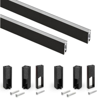 Lote De 2 Barras Para Armario Luxe De Longitud 1.15m Con Soportes, Aluminio Y Plástico, Pintado Negro Texturizado - Emuca Lote De 2 Barras Para Armario Luxe De Longitud 1.15m Con Soportes, Aluminio Y Plástico, Pintado Negro Texturizado - Emuca