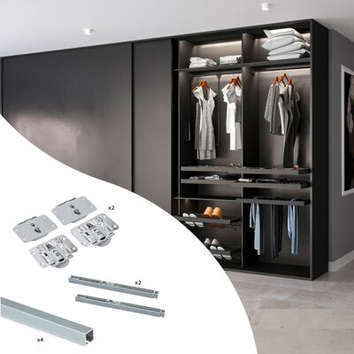 Kit De Herrajes Para Armario 2 Puertas Correderas Y Cierre Suave Flow Con Carriles Encastrados 2.35m, Tableros No Incluidos, Anodizado Mate - Emuca Kit De Herrajes Para Armario 2 Puertas Correderas Y Cierre Suave Flow Con Carriles Encastrados 2.35m, Tableros No Incluidos, Anodizado Mate - Emuca
